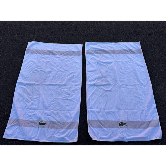 Lacoste - Set of 2 White/Tan Bath Towels Alligator Crocodile Logo - Picture 1 of 4